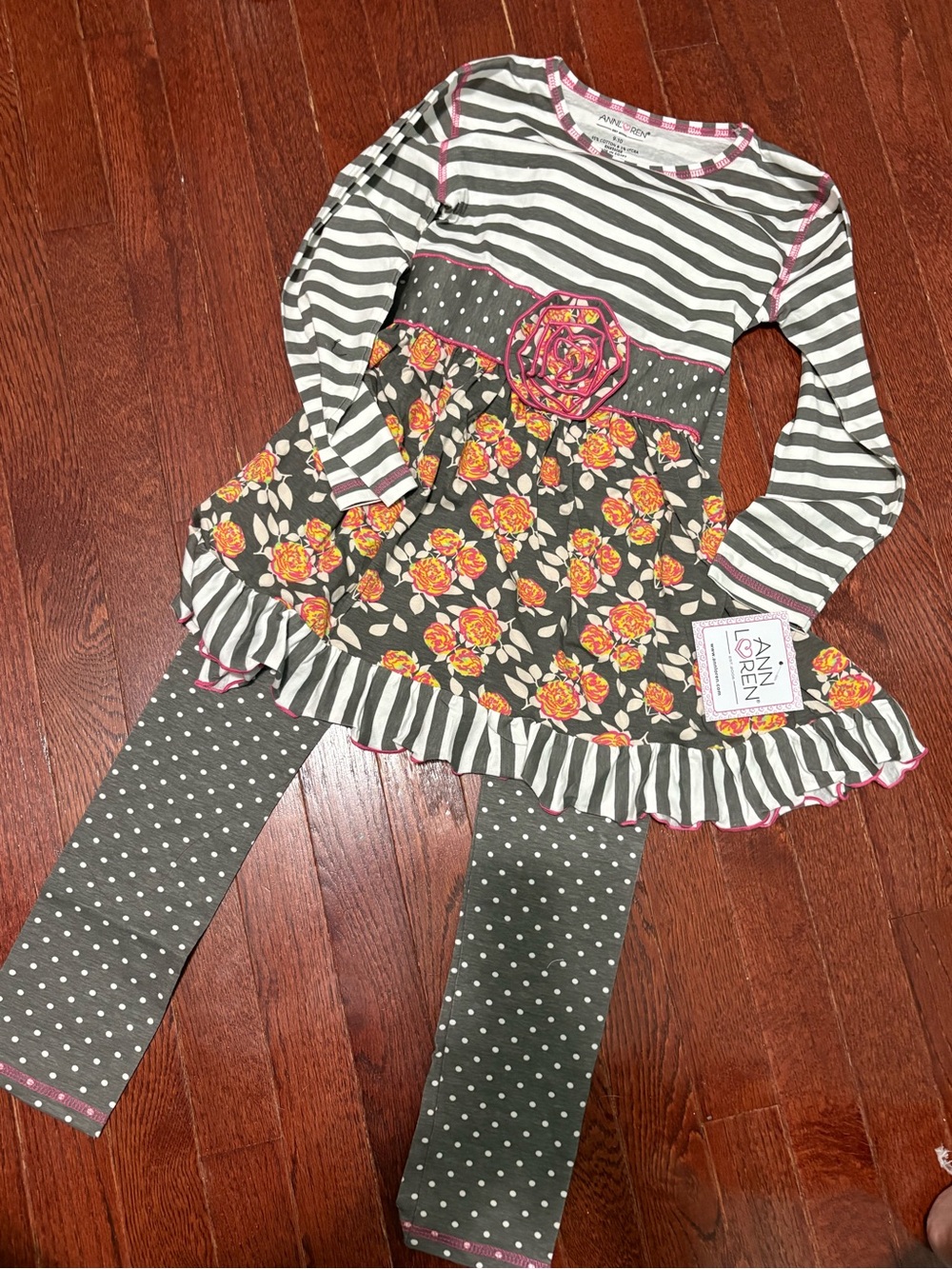 Ann Loren Gray, Pink & Orange Floral Stripe Girls Tunic Set